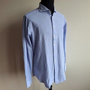 NEW Tintoria Mattei 954 Men's Baby Blue Textured Long Sleeves Slim Shirt Size 43